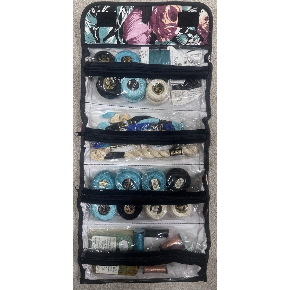 Avon Floral Garden Accessories Roll Up Bag With Threads And Velour Yarn